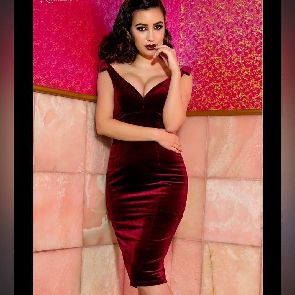 Pinup Couture Burgundy Velvet Wiggle Dress